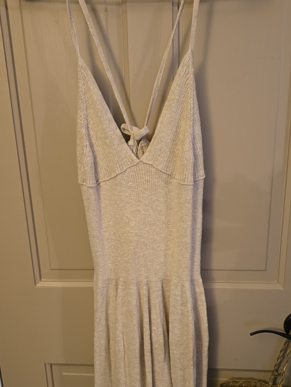 Cream Backless Knit Sweater Dress with Tie-Back Straps Free People